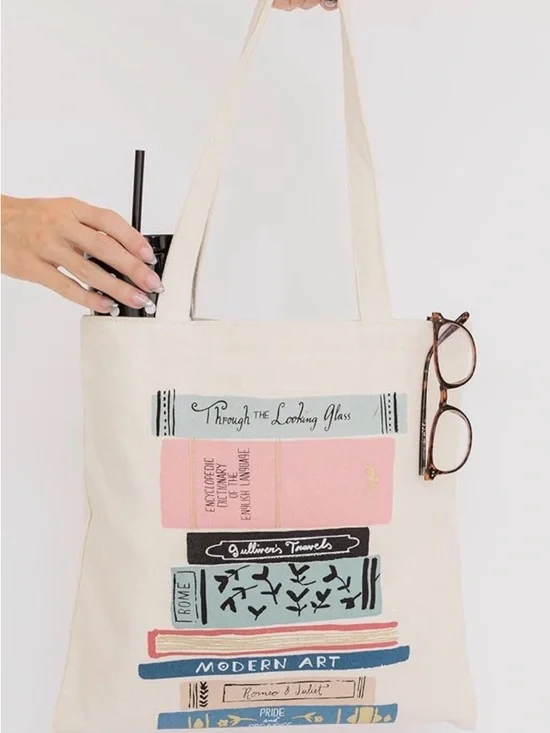 Kate Spade Canvas Book Stack Tote Bag in Cream - Picture 3 of 10